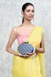 Buy_THE TAN CLAN_Blue Zardosi Zafraan Oval Shaped Embroidered Clutch _at_Aza_Fashions