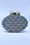 THE TAN CLAN_Blue Zardosi Zafraan Oval Shaped Embroidered Clutch _Online_at_Aza_Fashions