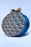 Shop_THE TAN CLAN_Blue Zardosi Zafraan Oval Shaped Embroidered Clutch _Online_at_Aza_Fashions