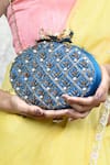 Buy_THE TAN CLAN_Blue Zardosi Zafraan Oval Shaped Embroidered Clutch 