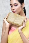 THE TAN CLAN_Gold Hand Embroidery Glitz Silk Clutch _at_Aza_Fashions