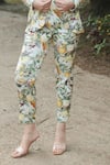 Buy_The Long iLand_Green Satin Printed Fruit Blazer Lapel Collar Pant Set _Online_at_Aza_Fashions