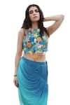 The Long iLand_Blue Threadwork Crochet Round Marine Crop Top With Ombre Skirt _Online_at_Aza_Fashions