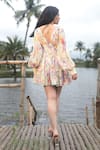 Shop_The Long iLand_Multi Color Georgette Printed Marine Plunge V-neck Tiered Dress  _at_Aza_Fashions