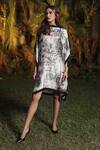 Buy_The Long iLand_Black Habutai Printed Forest Round Dress  _at_Aza_Fashions