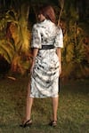 Shop_The Long iLand_Black Satin Printed Forest Band Collar Midi Dress  _at_Aza_Fashions