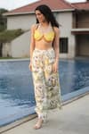 Buy_The Long iLand_Yellow Threadwork Printed Lime Halter Neck Crochet Bustier With Pant _at_Aza_Fashions