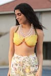 The Long iLand_Yellow Threadwork Printed Lime Halter Neck Crochet Bustier With Pant _Online_at_Aza_Fashions