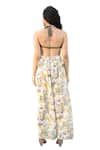 The Long iLand_Yellow Threadwork Printed Lime Halter Neck Crochet Bustier With Pant _at_Aza_Fashions