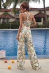 Shop_The Long iLand_Green Silk Printed Lime Halter Neck Jumpsuit  _at_Aza_Fashions