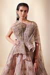 Adaara Couture_Peach Net Embroidery Sequins Cascade Meteor Shower Lehenga With Corset Top _Online_at_Aza_Fashions