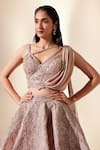 Adaara Couture_Peach Silk Organza Embroidery Sequins Radiant Coral Bloom Lehenga Set _Online_at_Aza_Fashions