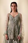 Buy_Adaara Couture_Green Silk Organza Embroidered Bead V Neck Enchanted Kurta Sharara Set _Online_at_Aza_Fashions