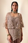 Adaara Couture_Gold Net Embroidered Bead Scoop Astral Cutdana And Pearl Cape Sharara Set _at_Aza_Fashions