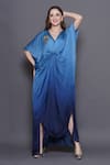 Buy_Angry Owl_Blue Modal Satin Patchwork Sequin V Neck Embellished Owl Ombre Kaftan _at_Aza_Fashions