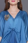 Buy_Angry Owl_Blue Modal Satin Patchwork Sequin V Neck Embellished Owl Ombre Kaftan 