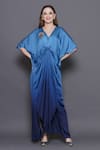 Shop_Angry Owl_Blue Modal Satin Patchwork Sequin V Neck Embellished Owl Ombre Kaftan 