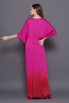 Shop_Angry Owl_Pink Modal Satin Patchwork Sequin V Neck Owl Ombre Kaftan _at_Aza_Fashions