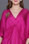 Shop_Angry Owl_Pink Modal Satin Patchwork Sequin V Neck Owl Ombre Kaftan _Online_at_Aza_Fashions