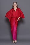 Buy_Angry Owl_Red Modal Satin Patchwork Sequin V Neck Owl Draped Ombre Dress _Online_at_Aza_Fashions