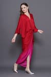 Shop_Angry Owl_Red Modal Satin Patchwork Sequin V Neck Owl Draped Ombre Dress _Online_at_Aza_Fashions