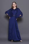 Buy_Angry Owl_Blue Modal Satin Patchwork Sequin Round Neck Embellished Draped Kaftan _at_Aza_Fashions