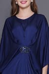 Shop_Angry Owl_Blue Modal Satin Patchwork Sequin Round Neck Embellished Draped Kaftan _Online_at_Aza_Fashions