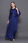 Angry Owl_Blue Modal Satin Patchwork Sequin Round Neck Embellished Draped Kaftan _at_Aza_Fashions