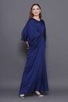 Buy_Angry Owl_Blue Modal Satin Patchwork Sequin Round Neck Embellished Draped Kaftan 