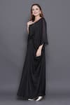 Angry Owl_Black Modal Satin Patchwork Sequin Round Neck Embellished Draped Kaftan_at_Aza_Fashions