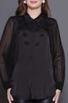 Buy_Angry Owl_Black Modal Satin Applique Bloom Collar Neck Petal Shirt_Online_at_Aza_Fashions