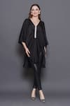 Buy_Angry Owl_Black Modal Satin Embroidery Pearl V Neck Placket Tunic _at_Aza_Fashions