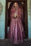 Buy_Jigar Mali_Purple Organza, Chanderi Cut Work, Sequins Scoop Stripe Embroidered Lehenga Set _at_Aza_Fashions