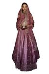 Jigar Mali_Purple Organza, Chanderi Cut Work, Sequins Scoop Stripe Embroidered Lehenga Set _Online_at_Aza_Fashions