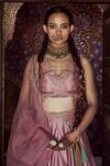 Buy_Jigar Mali_Purple Organza, Chanderi Cut Work, Sequins Scoop Stripe Embroidered Lehenga Set _Online_at_Aza_Fashions