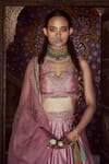 Shop_Jigar Mali_Purple Organza, Chanderi Cut Work, Sequins Scoop Stripe Embroidered Lehenga Set _Online_at_Aza_Fashions