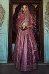 Shop_Jigar Mali_Purple Organza, Chanderi Cut Work, Sequins Scoop Stripe Embroidered Lehenga Set _at_Aza_Fashions