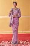 Buy_Jigar Mali_Purple Satin Georgette Embroidery Sequin V Neck Scattered Saree With Blouse _at_Aza_Fashions