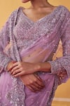 Buy_Jigar Mali_Purple Satin Georgette Embroidery Sequin V Neck Scattered Saree With Blouse 