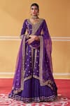 Buy_Jigar Mali_Purple Chanderi Embroidery Dori V Neck Jacket Kurta Skirt Set _at_Aza_Fashions