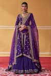 Jigar Mali_Purple Chanderi Embroidery Dori V Neck Jacket Kurta Skirt Set _Online_at_Aza_Fashions