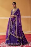 Buy_Jigar Mali_Purple Chanderi Embroidery Dori V Neck Jacket Kurta Skirt Set _Online_at_Aza_Fashions