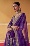 Shop_Jigar Mali_Purple Chanderi Embroidery Dori V Neck Jacket Kurta Skirt Set _Online_at_Aza_Fashions