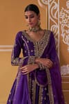 Jigar Mali_Purple Chanderi Embroidery Dori V Neck Jacket Kurta Skirt Set _at_Aza_Fashions