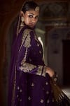 Shop_Jigar Mali_Purple Organza, Chanderi Sequins, Zari, Floral Embroidered Jacket Lehenga Set _at_Aza_Fashions