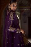Shop_Jigar Mali_Purple Organza, Chanderi Sequins, Zari, Floral Embroidered Jacket Lehenga Set _Online_at_Aza_Fashions