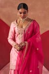 Shop_Jigar Mali_Pink Organza, Chanderi Cut Work, Sequins, Zardozi Embroidered Kurta Sharara Set _Online_at_Aza_Fashions