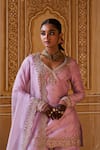 Shop_Jigar Mali_Purple Chanderi Embroidery Zardozi Leaf Neck Kurta Sharara Set _at_Aza_Fashions