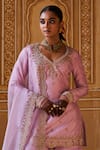 Jigar Mali_Purple Chanderi Embroidery Zardozi Leaf Neck Kurta Sharara Set _at_Aza_Fashions