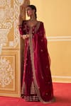 Buy_Jigar Mali_Wine Chanderi Embroidery Dori V Neck Jacket Anarkali Skirt Set _Online_at_Aza_Fashions